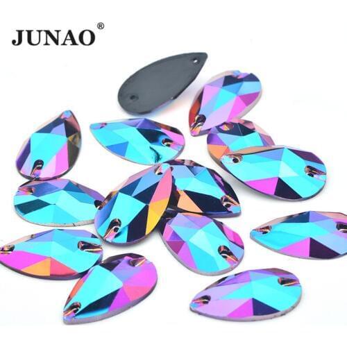 JUNAO 17x28mm Glitter Purple AB Big Drop Rhinestones Flatback Resin Strass Applique Sewing Crystal Diamond For Clothes Crafts