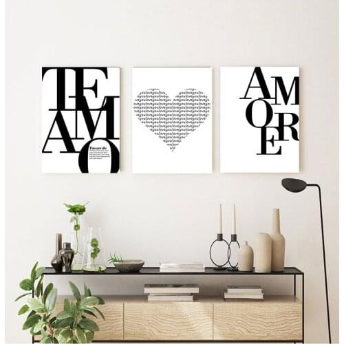 Pictures For Living Room Nordic Decoration Home Art Scandinavian Style Love Poster Black and White Canvas Painting Amore Wall