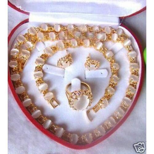 Hot selling> charming white opal Natural stone necklace bracelet earring ring Jewelry set >^^> watch Quartz -Br