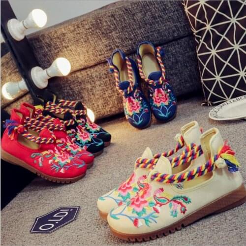 Colorful Yunnan rope Shoes national style canvas embroidery pure rubber Oxford sole Shoes Lady Ethnic single cloth shoes