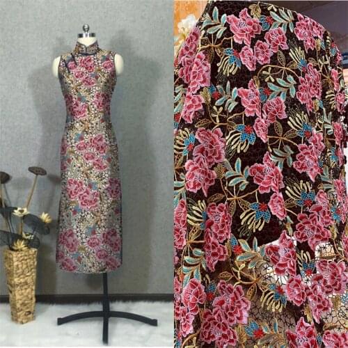 Lace255 The New Black Bace Red Rose Embroidery Fabrics Haute Couture Dress Cheongsam Fashion Lace Fabric Extreme Fine Clothes