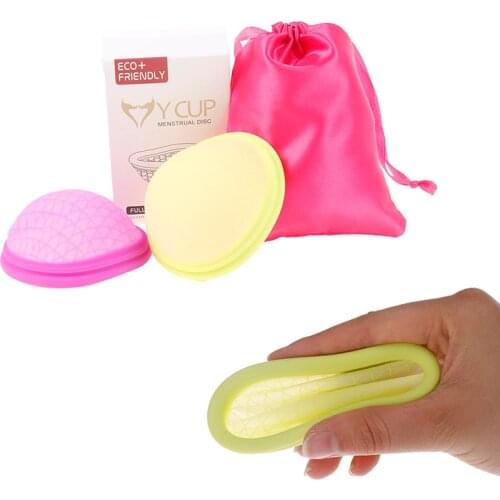 Reusable Disc Flat-fit Design Menstrual Cup With Extra-Thin Sterilizing Silicone Menstrual Disk Tampon/ Pad Alternative