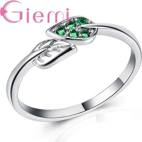 Fashion Women Finger Rings 925 Sterling Silver Concise Branch Green Leaf Engagement Joyas Birthday Gift Jewelry