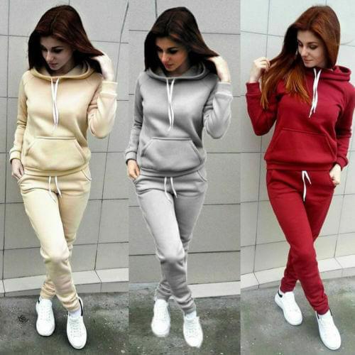 Fashion Women Hooded Hoodies Pants Solid Color Female Tracksuit Sweatshirt Sweat Suit Autumn Long Sleeve Sweatshirts Pants