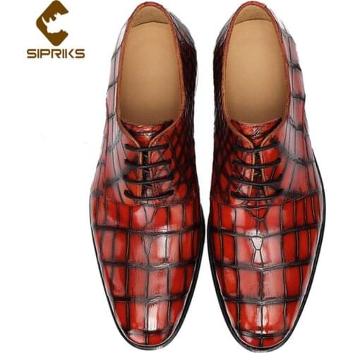 Sipriks 2020 New Fashion Wine Red Alligator Skin Dress Shoes Luxury Crocodile Belly Wedding Shoes Gents Suits Formal Tuxedo 45