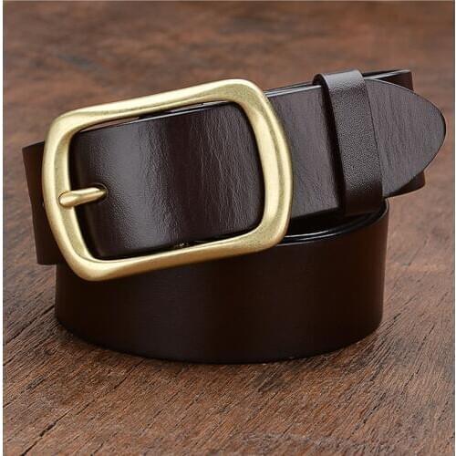 100% Top Cow Genuine Leather Mens Belt Brand Waistband For Men Cowboy Cowhide Strap Gift cupreous buckle Belts cinturon hombre