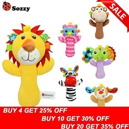 Sozzy Cute Cartoon Animal Musical Baby Rattle Plush Infant Baby Toys Baby Rattle Cute Toy For Newborn Baby Infant
