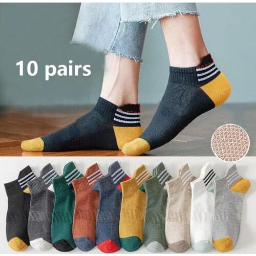 10Pairs Men Women Spring and Summer Thin Boat Socks Solid Color Ear Lift Breathable Cotton Sports Women Running Hiking