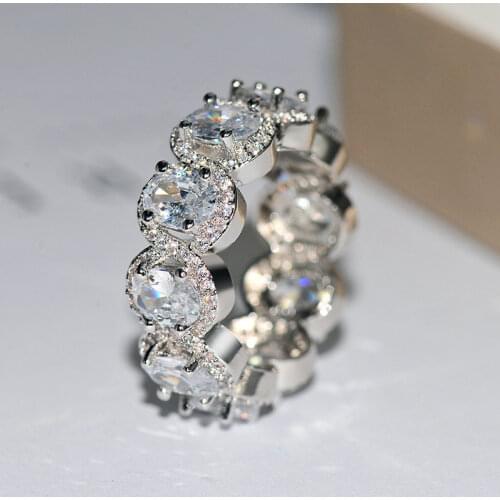 2021 New Luxury Oval 925 Sterling Silver Eternity Band Ring for Women Anniversary Gift Jewelry Wholesale R6442
