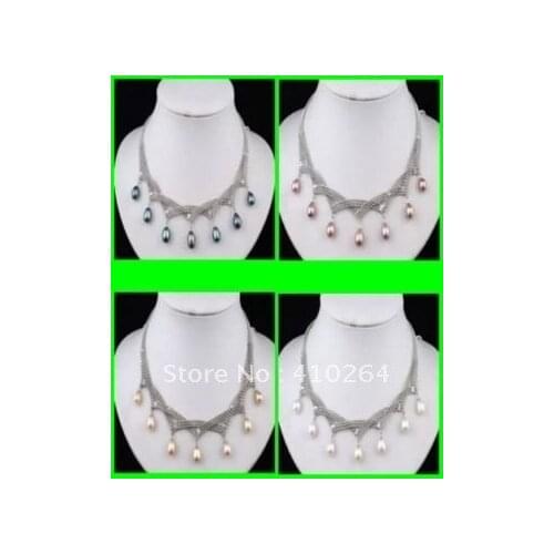 New 4 PCS Black Pink White Purple Pearl Necklace