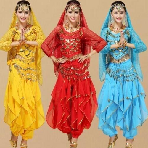 New 4pcs/set Belly Dance Costume for Womens Belly Dancing Costume Sets Tribal Bollywood Costume Indian Dress Bellydance Dress