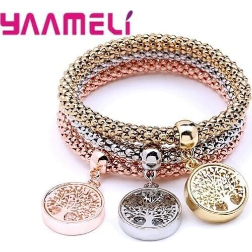 3Pcs/Set Owl Crystal Heart Crystal Bracelet Bracelets for Women Gold Tree Branch Pendant Bracelet Set Charm Jewelry Gift