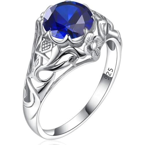 Redwood Blue Sapphire Bijoux Femme Sterling silver Round Gemstone White Gold Ring 2020 Wedding Vintage Gifts For Mothers Day