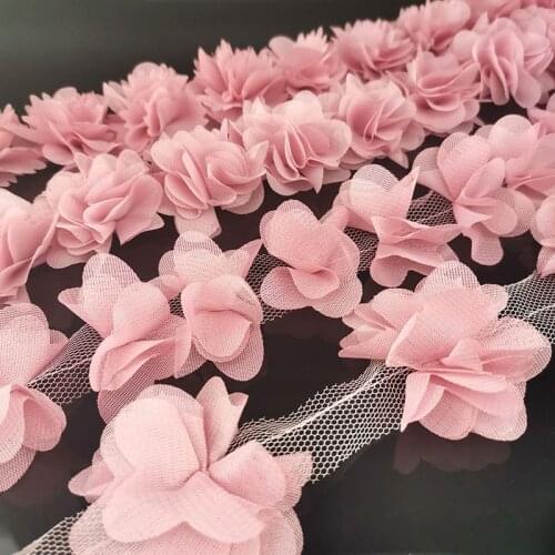 Pink Meat Chiffon Lace Fabric Ribbon Decoration Flower Gift Ribbon Handicraft Non-woven Fabric Bottom Lace 50mm Width