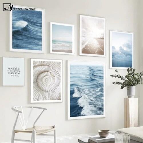 Blue Ocean Sea Wave Landscape Canvas Painting Beach Seascape Nature Poster Art Print Wall Picture Nordic Home Room Decoration