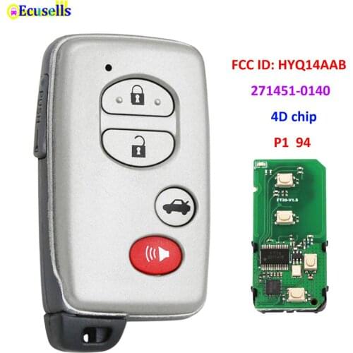 Smart Proximity Key Remote Card 4 Buttons ASK 314.3MHz 4D Chip for Toyota Avalon Camry 2006-2010 FCC ID: HYQ14AAB 271451-0140