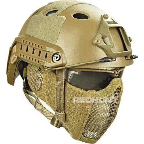 Tactical PJ Fast Helmet Paintball Steel Mesh Mask with UV Protection Goggles Full Face Cover Airsof Hunting Accessoriess