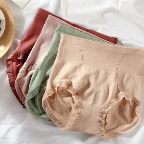 Womens Cotton Underwear Panties Japanese Fashion Panties High Waist Female Underpants Seamless Soft Briefs Lace Cotton Shorts