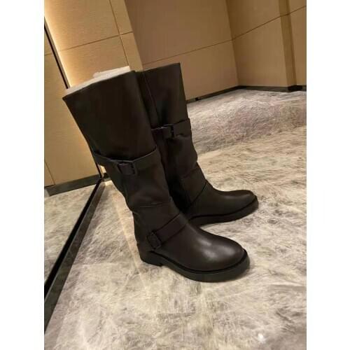 Womens Shoes Black Original Genuine Leather Knee Length Boots Buckle Fashion Riding Boots Rare
