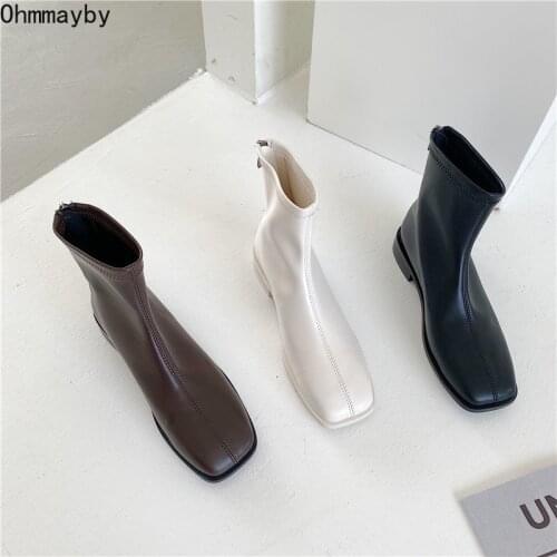 2021 Winter Women Ankle Boots High Quality Woman Low Heel Sexy Ladies Zip Short Boots Square Toe Female Black Chelsea Boot New