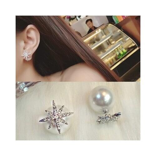 Snowflake star Imitation Pearl Ear Stud Sweet Spring Korean Cute Elegant For Women Earrings pendientes brincos fashion jewelry