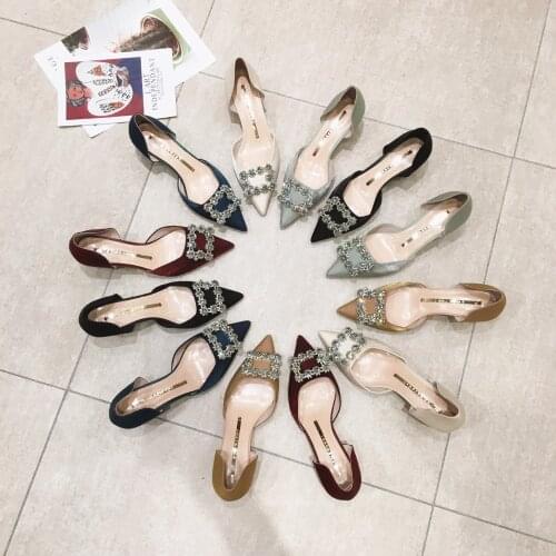 Korean spring summer hollow work womens high heels shoes pointed small heel net red casual slip resistant single shoe