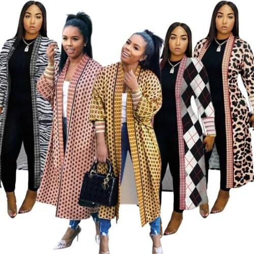Echoine Autumn New 2021 Threaded Sleeve Cardigan Long Sleeve Printed Slim Jacket Woman Street Casual Trench Outfits