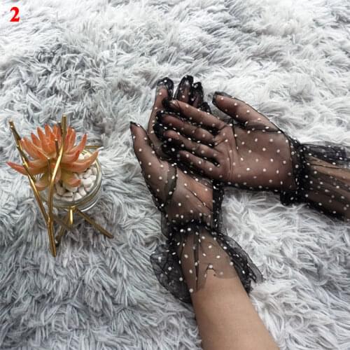 Women Black Silk Short Gloves Lace Mesh Gauze Ultra Thin Vintage Elegant Women Opera Gloves Sexy Transparent Party Glove