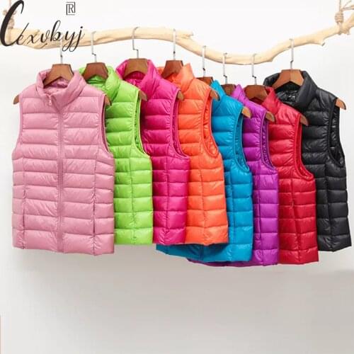Plus Size Duck Down Vest Women Casual Stand Collar Ultra Light Autumn Winter Coat Fashion Sleeveless Coat Waterproof Waistcoat