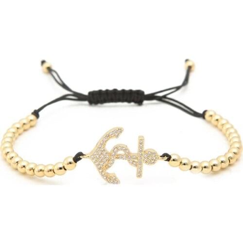 Gold silver micro pave cz Cubic Zirconia rope adjusted Copper Beads Bracelet gfd4df Anchor Charm Braided Bangles