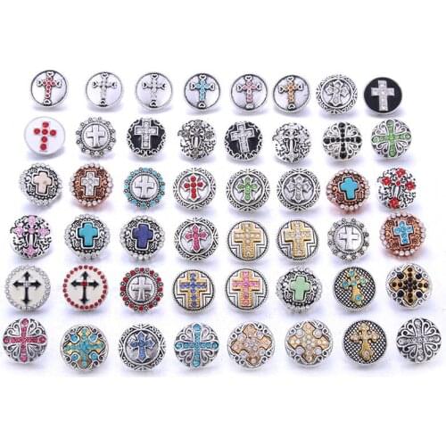 10pcs/lot Wholsale Cross Faith 18mm Snap Jewelry Mixed Metal Rhinestone Snap Button Jewelry Fit Snap Bracelet Bangles Necklaces