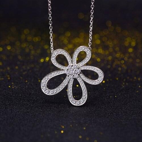 100% 925 Sterling Silver Simulated Moissanite Diamond Pendant Necklaces Anniversary Chain Necklace Women Jewelry