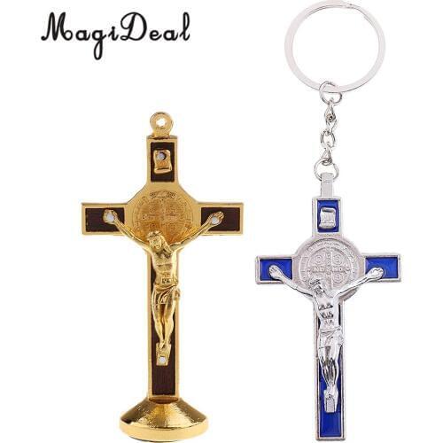 2PCS Crucifix Jesus Christ On The Stand Cross Figurines for Home Chapel Ornament