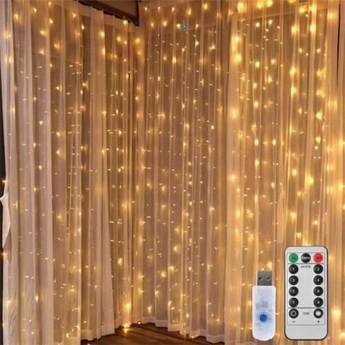 3M LED Curtain Garland on The Window USB String Lights Fairy Festoon with Remote Christmas Wedding Family Gathering Decoration
