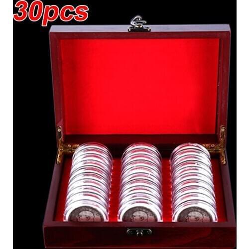 30Pcs Round Coin Holders Storage Cases Wooden Container Display Collection Box Rectangle Coin Storage Box Coin Collect Organizer