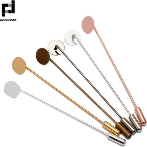 BASEHOME10pcs 10mm Blank Base Brooch Settings Cabochon Bases for Cabochon Cameo DIY Brooch Finding(65mm/93mm length)