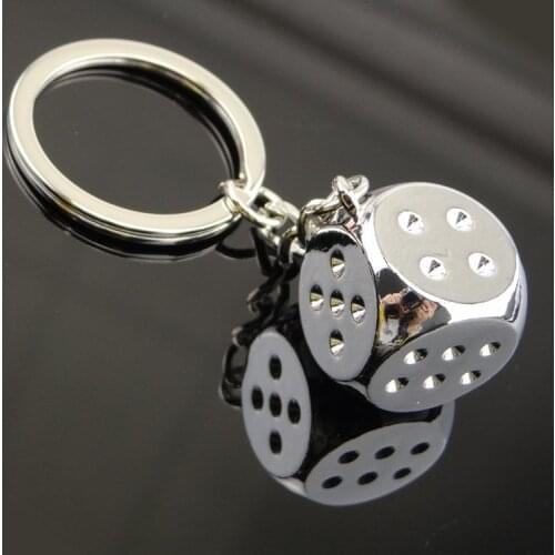 FREE SHIPPING BY DHL 100pcs/lot Large Size Zinc Alloy 3D Dice Keychains Metal Dice Keyrings Gifts