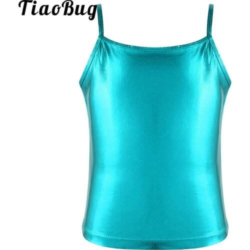 TiaoBug Girls Shiny Metallics Dance Tops Kids Ballet Gymnastics Stage Performance Competition Dance Costume Camisole Tank Top