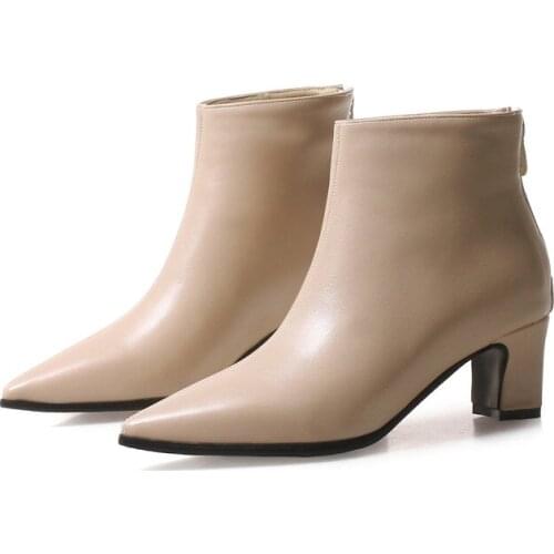 Big Size Ma'am Coarse heel Short boots Pure color Pointed Fashion boot barrel High heel boots