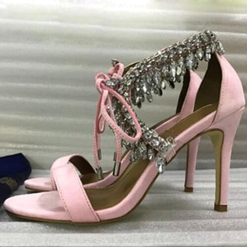 Sexy Women Bling Bling Crystal Tassel Embellished Sandals Stiletto Heels Rhinestone Lace up Summer Wedding Shoes Bridal Sandals