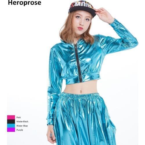 Heroprose Brand Fashion Women ultrashort Hip Hop Tops Jazz Stage Performance Dancer Wear With a hood Coat Dance Street Jacket
