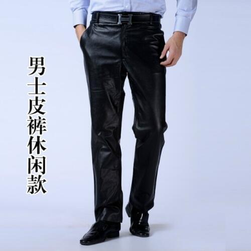 30-43 Genuine Leather Goatskin Leather Pants Mens Brand Motorcycle Leather Pants Warm Windproof Men Plus Size Trousers