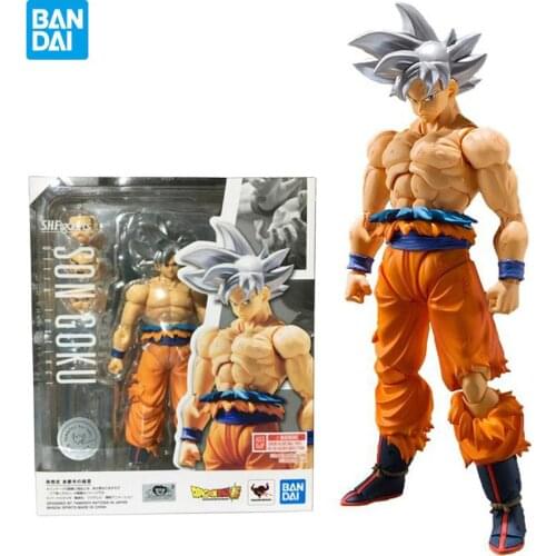 Original Bandai Shf Dragon Ball Z Super Saiyan God Goku Ultra Instinct Silver Hair Action Anime Figure Pvc Model Toys for Kids