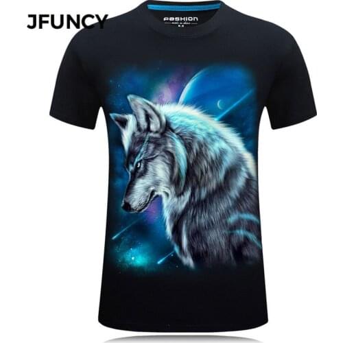 JFUNCY 3D Wolf Print T-shirt Men Tops Summer Casual Harajuku Man Tee Shirts Short Sleeve Male Clothes Plus Size Hip-hop Tshirt