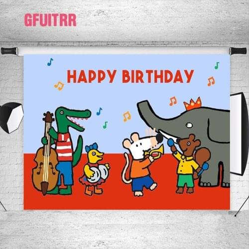 GFUITRR Maisy Mouse Photo Backgrounds Happy Birthday Photography Backdrops Custom Cartoon Decorations Photo Booth Props