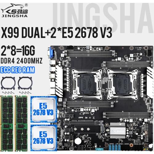 JINGSHA X99 Dual CPU Motherboard Set Kit With Xeon E5 2678V3 cpus & 2*8G= 16GB DDR4 2400MHZ LGA 2011-3 Processor 2678v3 Combo