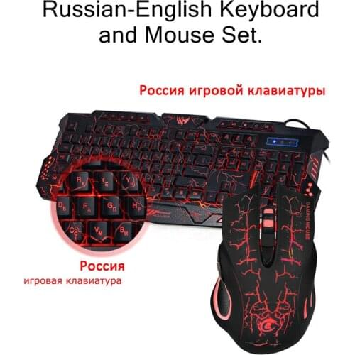 ZERODATE HXSJ Cracked Three Color Backlit USB Wired Russian-English Gaming Keyboard and Mouse Set Notebook Desktop Teclado