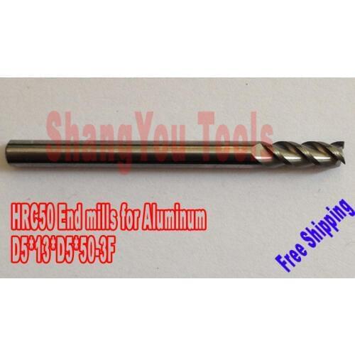 --5pcs 5mm hrc50 D5*13*D5*50 3 Flutes End Mills for Aluminum Spiral Bit Milling Tools Carbide CNC Router bits
