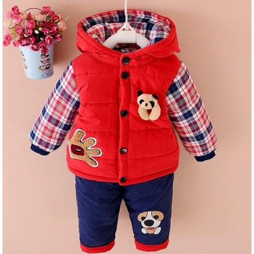 2018 Baby Winter Clothes Sets Boys And Girls Plus Velvet Thick Clothing 2 Piece Children Cartoon Hooded Clothes Suits 1-3 Years