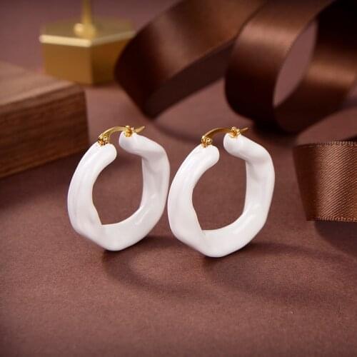 New popular hot brand lady ring earring luxury gold geometric white resin eardrop holiday jewelry banquet party earring gift
